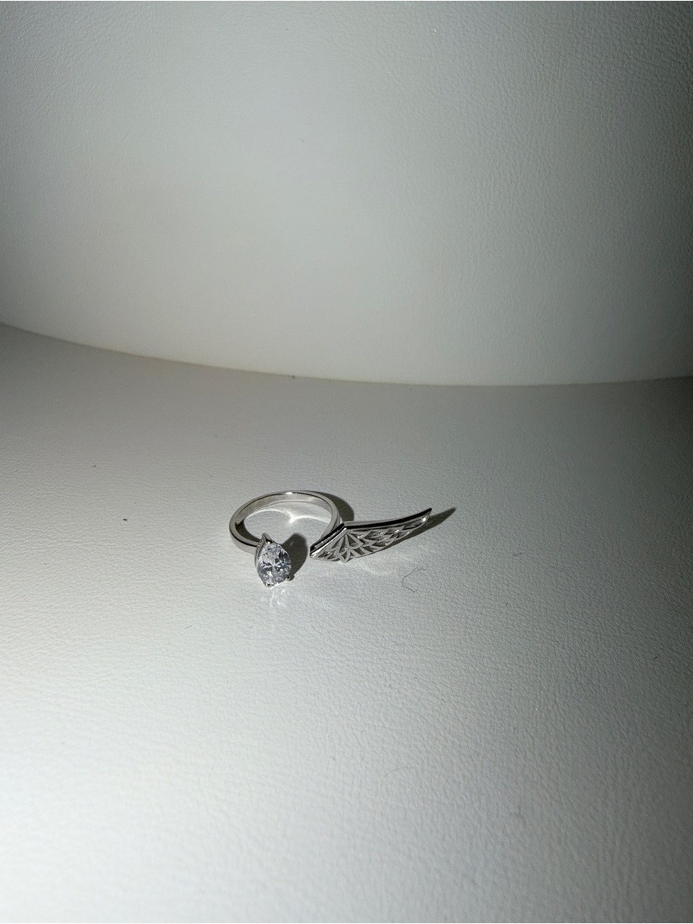 Solid Silver Winged Pear-Cut Ring with Zirconia adjustable